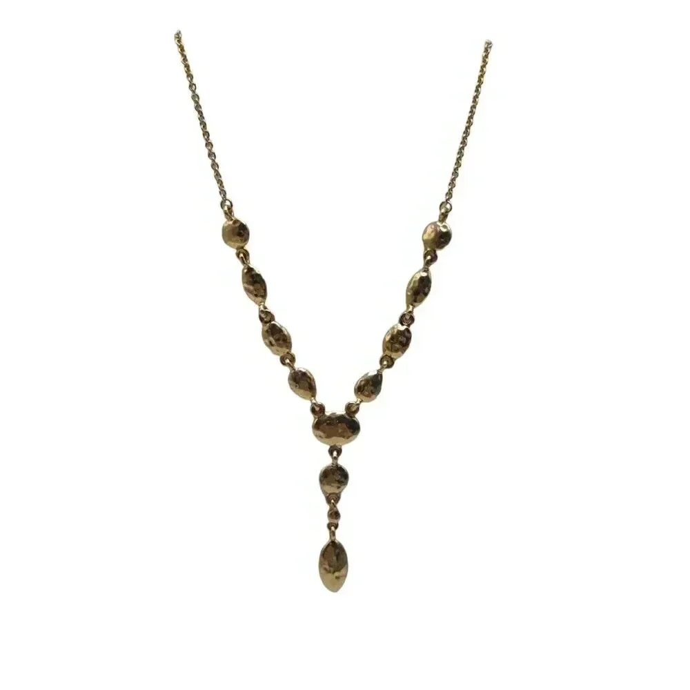 Monet Hammered Y-Drop Chain Necklace Lobster Closure Gold Tone Vintage
